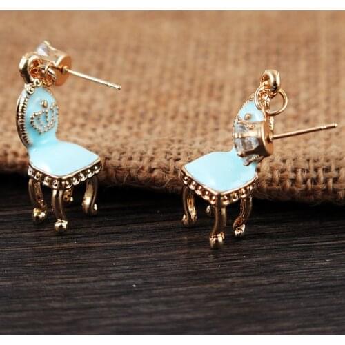 TianBo Fashion stud earrings New fashion and pure and fresh quietly elegant contracted joker chair Crown stud earrings