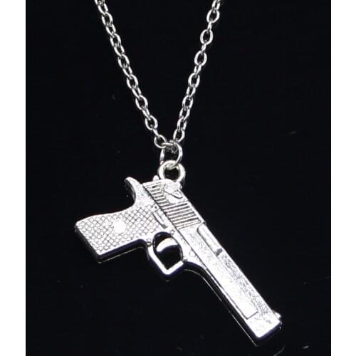 New Fashion Necklace 45x20mm gun browning pistol Pendants Short Long Women Men Colar Gift Jewelry Choker