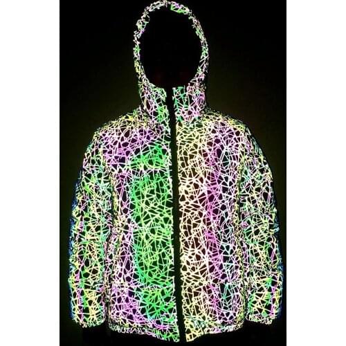 New Arrival Women Winter Thick Jackets Colorful Reflective Fashion Coats Reflect Light Punk Lady Warm Tops Clothing Parkas