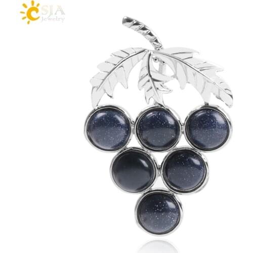 CSJA Natural Stone Necklaces Pendants Blue Sand Flat Round Beads Grape Shape Leaf Women Making Jewelry DIY Necklace Gifts F018