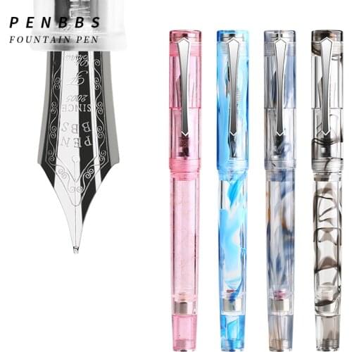Penbbs 487 Fountain Pen Resin Colorful Magnetic Ink Piston Art Calligraphy Practice Celluloid Lucency Demonstration Gift Box