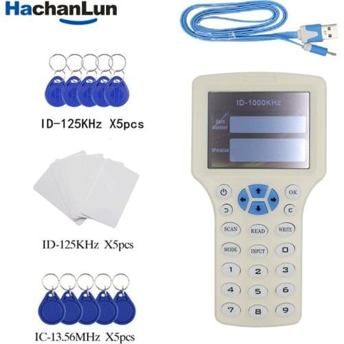 RFID IC/ID 10 Frequency 125Khz-13.56Mhz Smart Card Programmer Key Copier Reader Writer English Duplicator Come With USB Cable