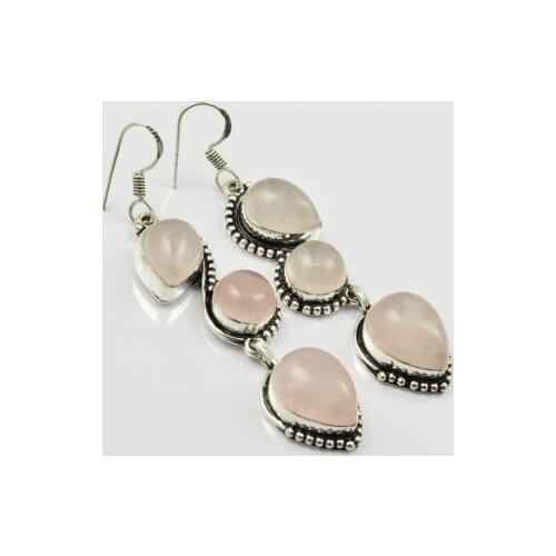 Rose Quarts , Silver Overlay on Copper Earrings, , 70mm , E1925