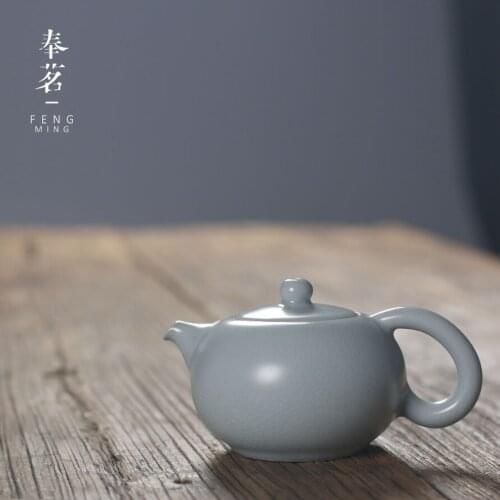 Ru kiln teapot household pottery Kung Fu tea with beam pots small fresh single pot sets