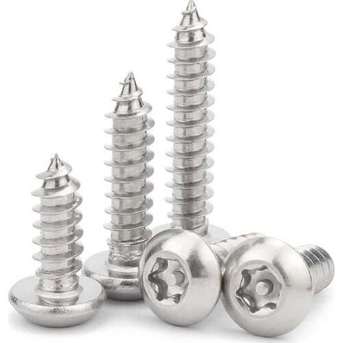 10pcs M2.9 M3.5 M3.9 M4.2 M4.8 304 A2-70 Stainless Steel Six Lobe Torx Pan Round Head with Pin Security Self-tapping Wood Screws