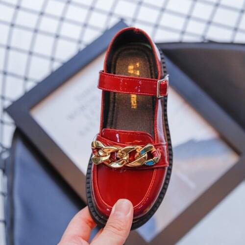 Kids Flats Princess Party Shoes Chain 2021 Childrens Sandals School Girls Leather Shoes Non-Slip Soft Bottom Waterproof Shoes