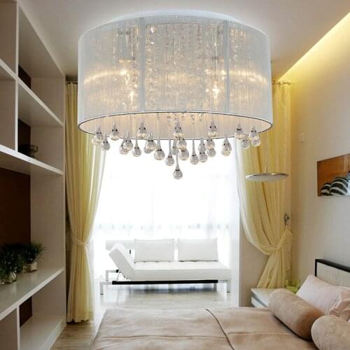 Modern Minimalist Pastoral Fabric Crystal Ceiling Lamp Fashion Romantic Living Room Bedroom Dining Room Crystal Brushed Chandeli