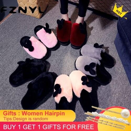 FZNYL Cute Rabbit Autumn Winter Warm Plush Faux Furry Slippers Women 2020 Lazy Indoor Bedroom Casual Slides Zapatos De Mujer