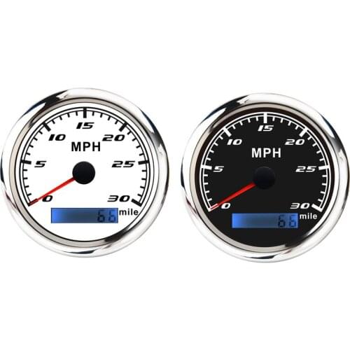 Universal Speedometer 12V/24V Odometer 85mm 30MPH LCD Hourmeter Tachometer Backlight Meter with GPS Antenna