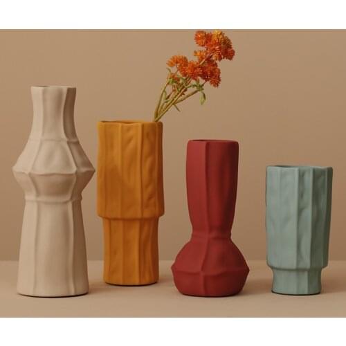 Morandi Glaze Colorful Flower Vase For Home Decoration Accessories Handmade Figurines Living Room Decor Ceramic Vase Flowerpots