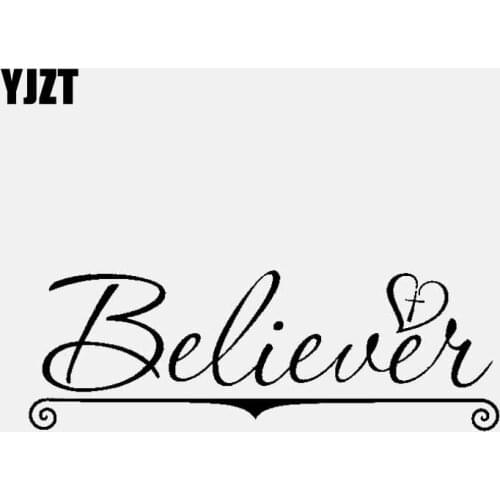 YJZT 14.4CM*4.1CM Believer Cross Heart Cute Christian Decal Window Vinyl Car Sticker Black/Silver C3-1266