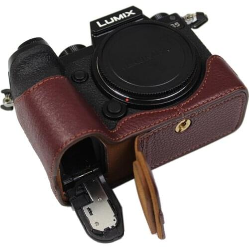 Real Genuine Leather case Camera bag For Panasonic Limix S5 Protector half body cover shell with Battery Opening