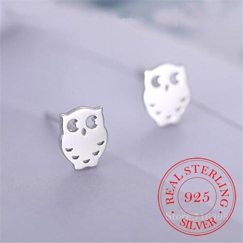 100% 925 Sterling Silver Hypoallergenic Owl Stud Earrings For Women Gift Sterling-silver-jewelry pendientes