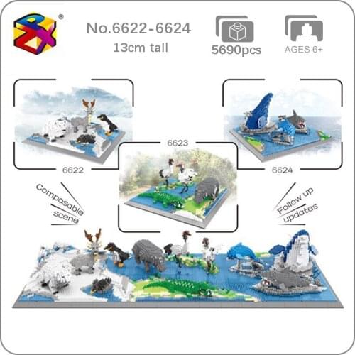 Animal World Penguin Bird Polar Bear Deer Hippo Alligator Crane Shark Dolphin Whale Fish Mini Diamond Blocks Building Toy no Box