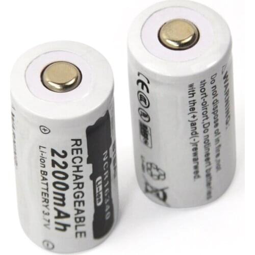 10pcs / lot 3.7V 2200mAh CR123A rechargeable lithium battery 16340 LED Flashlight Lithium Battery