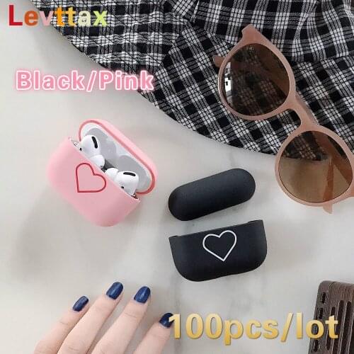 100Pcs Lover Heart Couples Black Pink Case For Airpods Pro Hard PC Earphone Cover For Air pods 1 2 Wireless Earphone Accessorie