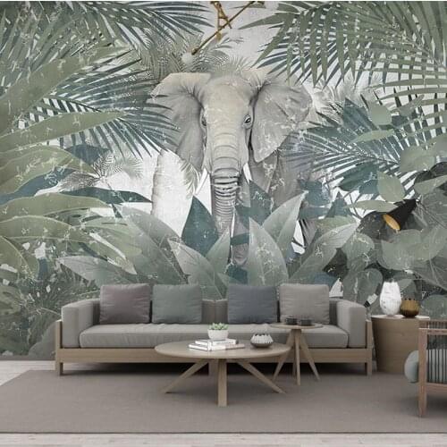 Custom 3D Photo Mural Tropical Plant Animal Elephant Landscape Oil Painting Dining Room Living Room Sofa TV Background Wallpaper