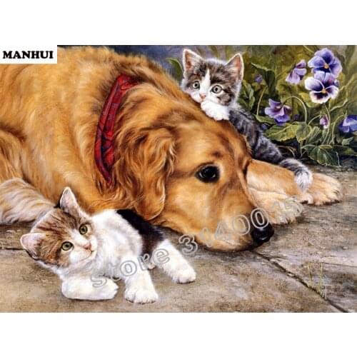 Full Square Diamond 5D DIY Diamond Painting Cat and Dog Embroidery Cross Stitch Rhinestone Mosaic Painting Decor BFC365