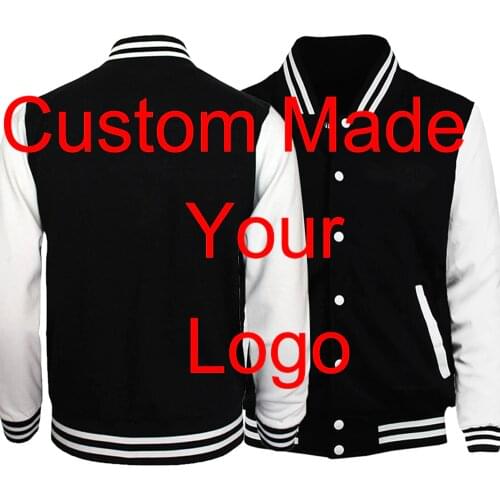 Custom Made Customize Your Logo Jacket Baseball Uniform Black White Jackets Sportswear Streetwear Coat Men