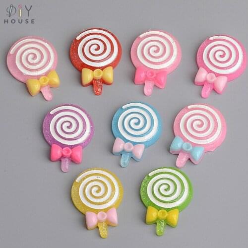 10-50Pcs Glitter Resin Lollipops Ornament DIY Craft Supplies Flat Back Resin Color Kids Hair Accessories Phone Shell Materials