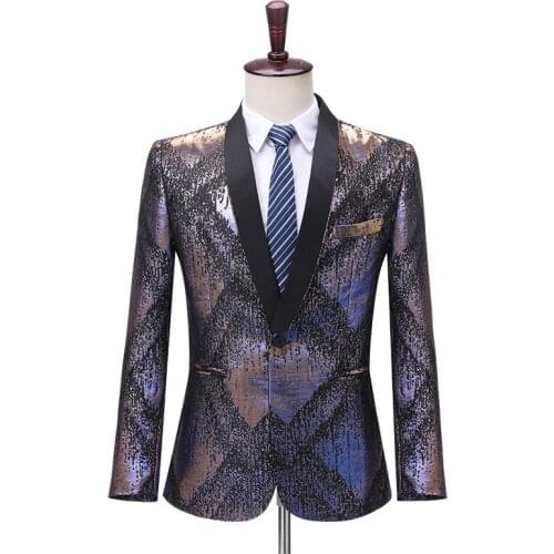 S-5XL Mens Colorful Jacquard Geometry Pattern Slim Fit Blazers Singers Stage Costume Prom Dress Suit Jacket Fashion Coat Homme