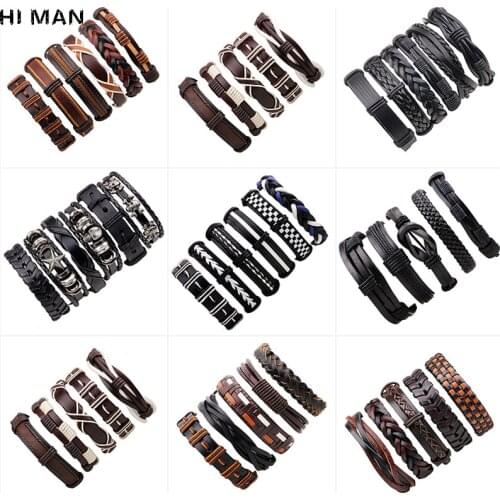 New Design Vintage Multi-layer Leather Bracelet Men Fashion Glamour Jewelry Wristband Armband Heren Friendship Gift Wholesale