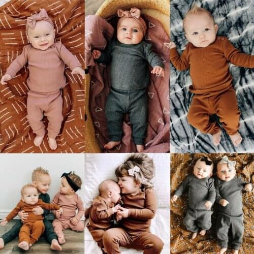 Toddler Kid Baby Girl Boy Winter Clothes Ruffle Striped Top Pants 2Pcs Outfit Set