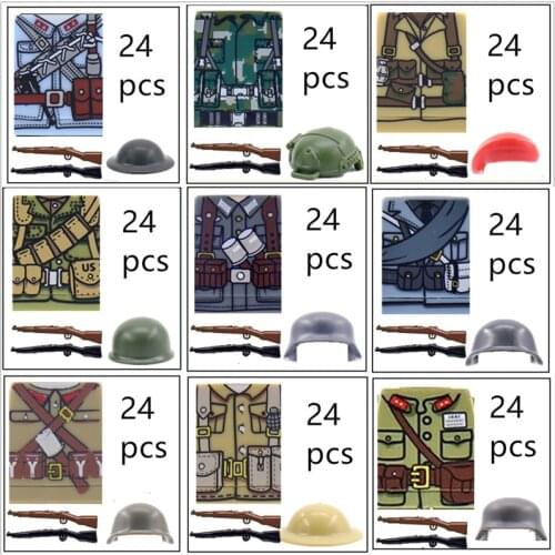 Kids Toys 24pcs/lot WW2 Mini Military Figures Building Blocks Set Army Soldiers Weapon Accessories Guns Bricks Toys For Boys