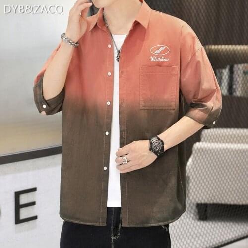 DYB&ZACQ Cargo Shirt Mens Short Sleeve 2021 New Gradual Casual Seven Minute Shirt Trend Korean Summer Thin Coat 4XL 3XL