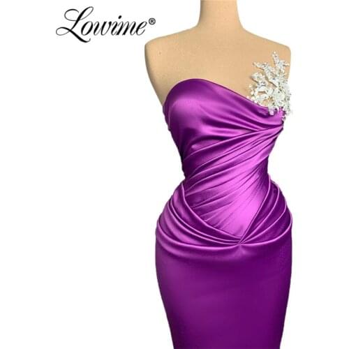 Purple Evening Dresses 2020 New Custom Mermaid Party Dress With Applique Pearls Satin Arabic Prom Gowns Illusion African Dresses