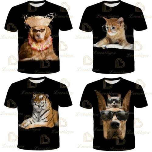 2021 New Summer 3D Printed T-shirt Animal Print Tiger Dog Mens Print Casual T-shirt O-neck Hip Hop Short Sleeve Tops