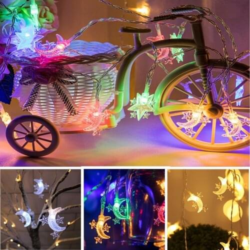 Fairy Lights String Star Moon Ornament Eid Mubarak Muslim Islam Ramadan Atmosphere Lamp Decoration Battery USB Solar Power