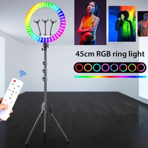 18inch 45cm Rainbow RGB Ring Light Dimmable With Tripod Phone Camera Holder Colorful Photography Lamp For Youtube VK Video