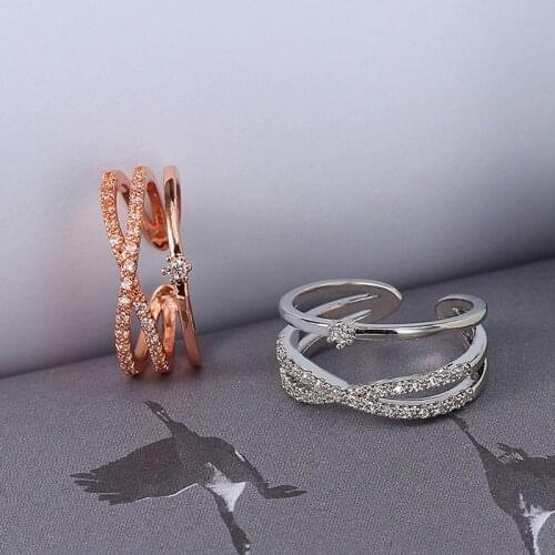 Open Adjustable Ring Women Ring Rose Gold Color Inlaid Cubic Zirconia Ring Surprise Birthday Gift for Girlfriend Party Dance