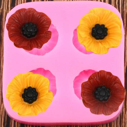 Poppies Flower Silicone Molds DIY Party Cupcake Topper Fondant Cake Decorating Tools Candy Clay Chocolate Gumpaste Moulds
