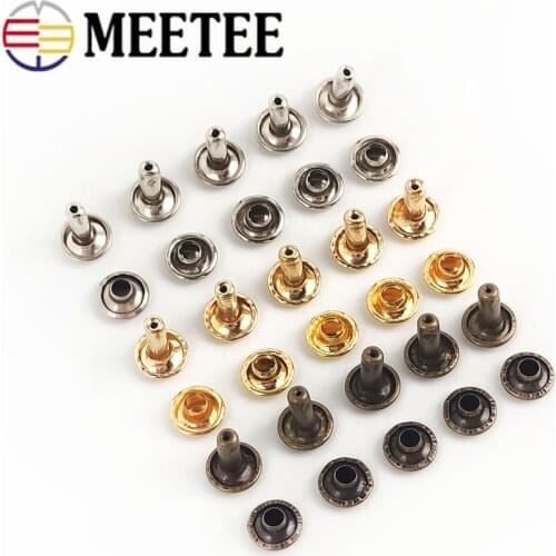 Meetee 50pcs Brass Nails Copper Button Double Rivet Buckle for Luggage Handbag Boots Shoes Leather Deco DIY Accessories BF236