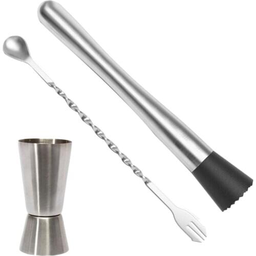 Stainless Cocktails Muddler Measure Cup Jigger Mixing Spoon Bar Wine Tools