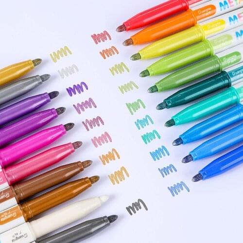 Metallic Marker Pen 20 Color/Box 2MM Stone Fiber Nib Painting Pens Glass Plastic Greeting Black Card Writing Scrapbook Graffit