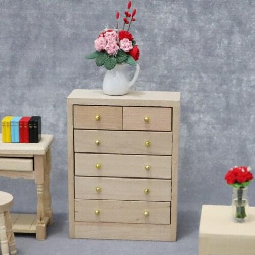 1/12 Miniature Wooden Drawer Cabinet Unpainted Miniature Doll House Accessories