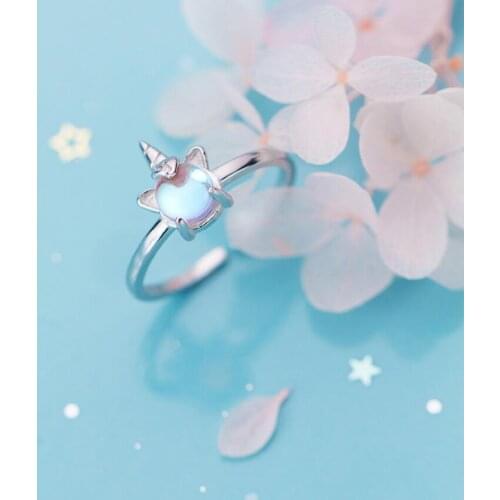 925 Sterling Silver Fashion Ring Party Jewelry Open Unicorn Finger Ring for Women Girls JZ446