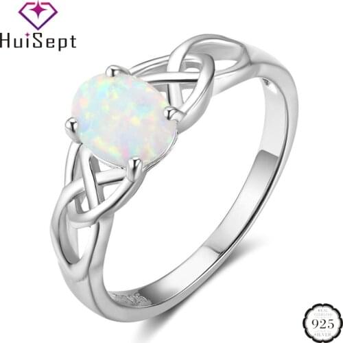 HuiSept Fashion Women Ring 925 Silver Jewelry Oval Shape Opal Gemstone Ornament Rings for Wedding Party Gift Wholesale Size 6-10