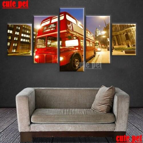5PCS 5D Diamond Painting European night bus Full Square Rhinestones Pictures Diamond Embroidery Diamond Mosaic puzzle Home Decor