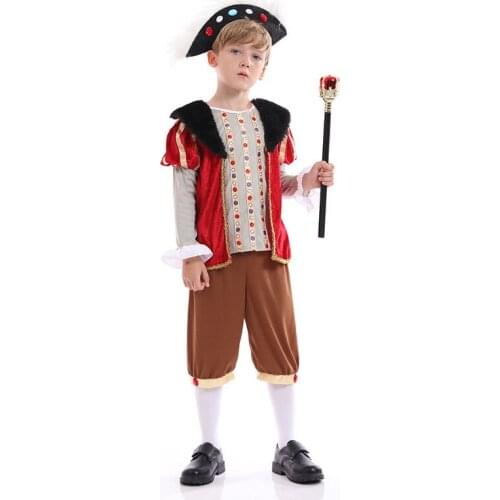New Kids Tudor Dynasty King Cosplay Set Ancient Europe Prince Clothing for Boys Halloween Carnival Party Dress Up Costumes