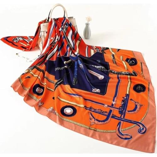 New Womens 100% Silk Scarf Horse head Staff Shawl Digital Print 130 * 130 Square Handkerchief Womens Fashion headscarf