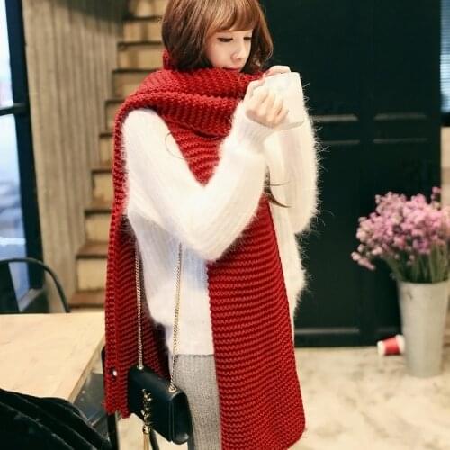 New women men scarf Korean wool female winter student long thick warm knitting winter red yellow nave blue black gray scarf