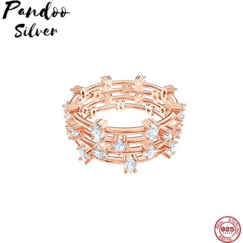 PANDOO Fashion Charm Pure 925 Original 1:1 Copy, Starry Sky Fashion Exquisite Wild Ring Ring Female Luxury Jewelry Gifts