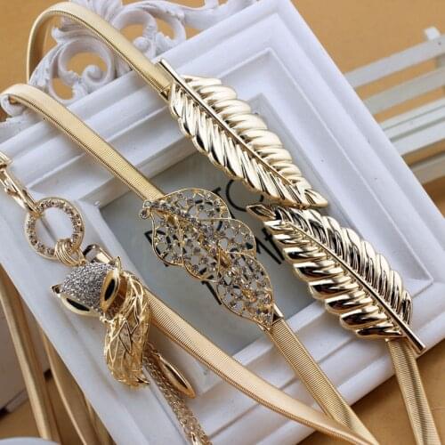 Flower Leaves Metal Buckle Belt for Women Ladies Elastic Waist Chain Belts Female Gold Thin Belts women belts Rhinestone mosaic