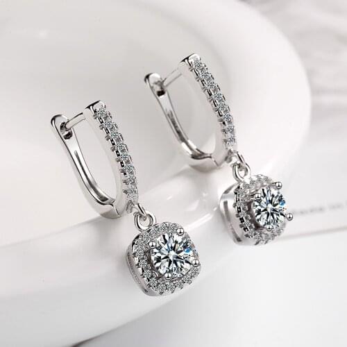 925 Sterling Silver Zircon Square Charm Stud Earrings For Women Girl Bridal Engagement Party Jewelry Prevent Allergy eh410