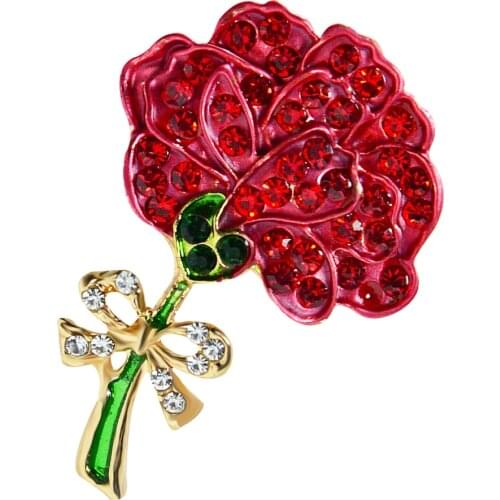 Chic Crystal Rhinestone Carnation Flower Brooch Rose Red Alloy Brooch Pins