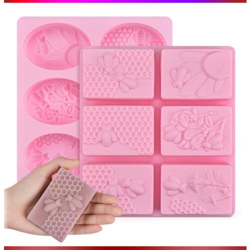 SJ 1pc Honey Bee Silicone Soap Mold diy Handmade Craft 3d Soap Mold Silicone Rectangular Oval 6 Forms Soap Molds For Soap Making